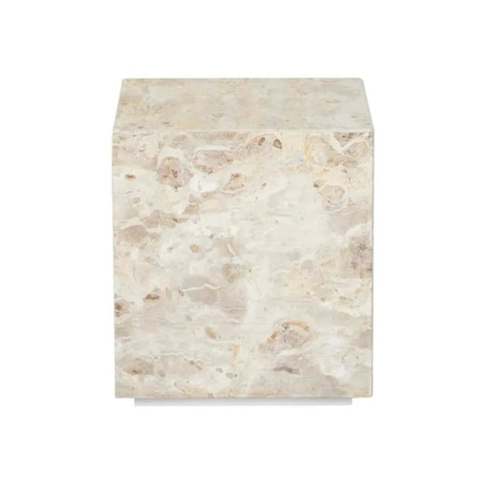Rufus Block Square Marble Side Table - Latte