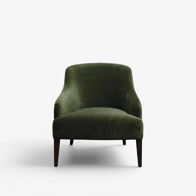Olive green armchair on a white background