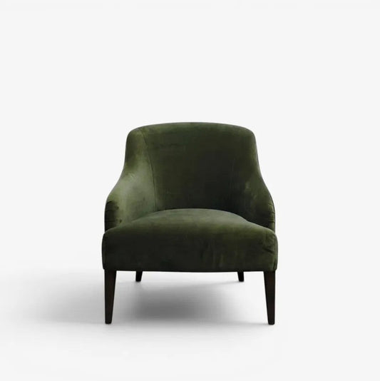 Olive green armchair on a white background