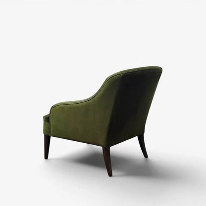 Olive green armchair on a white background