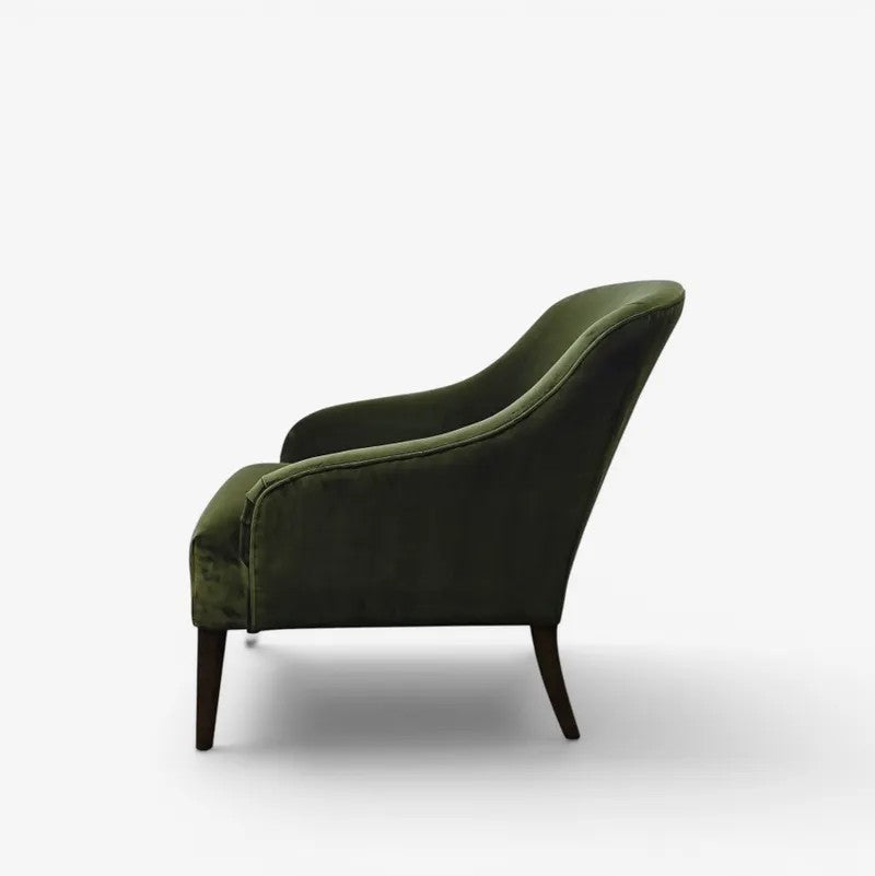 Olive green armchair on a white background