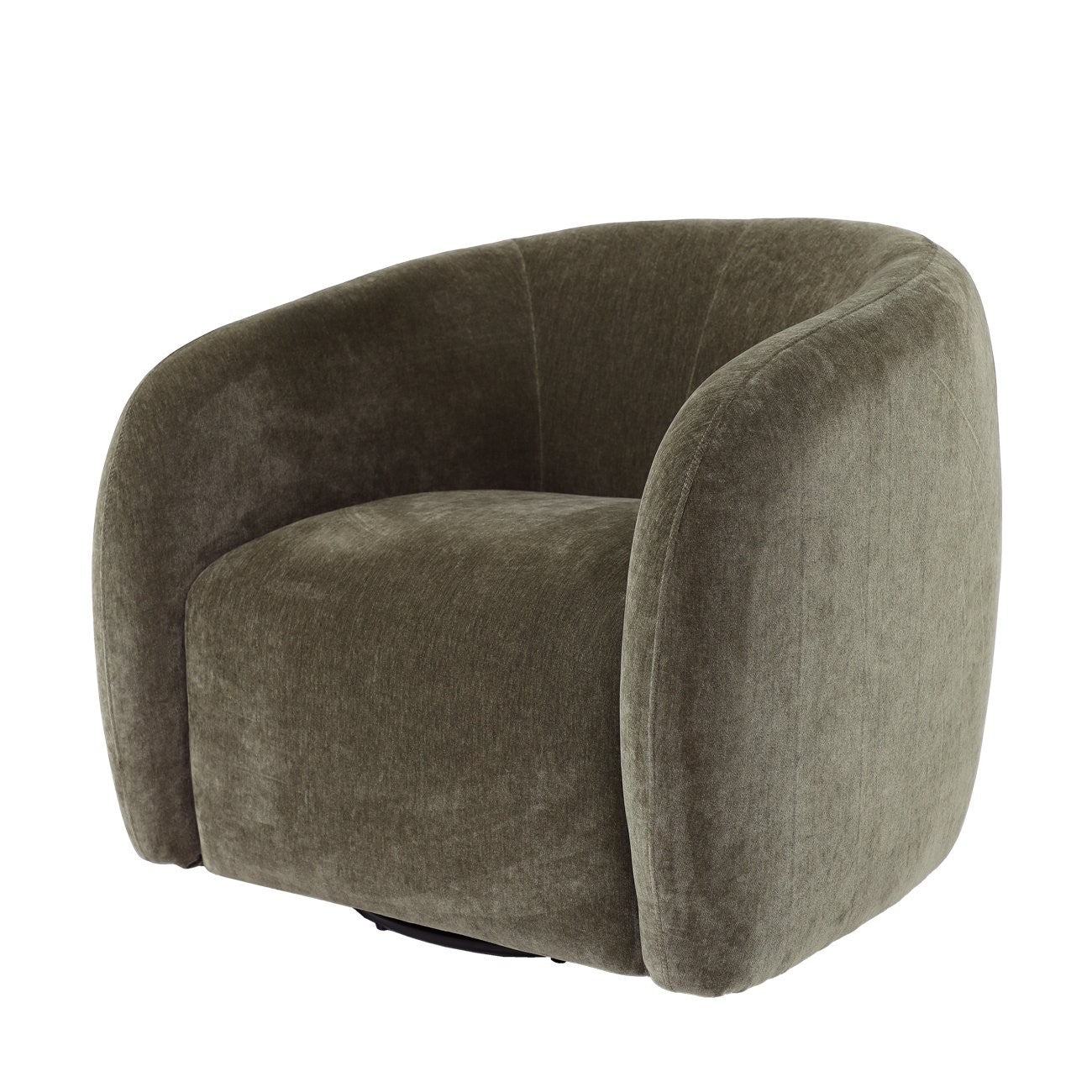 Moss upholstered swivel armchair on a white background