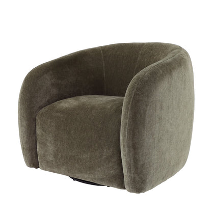 Moss upholstered swivel armchair on a white background
