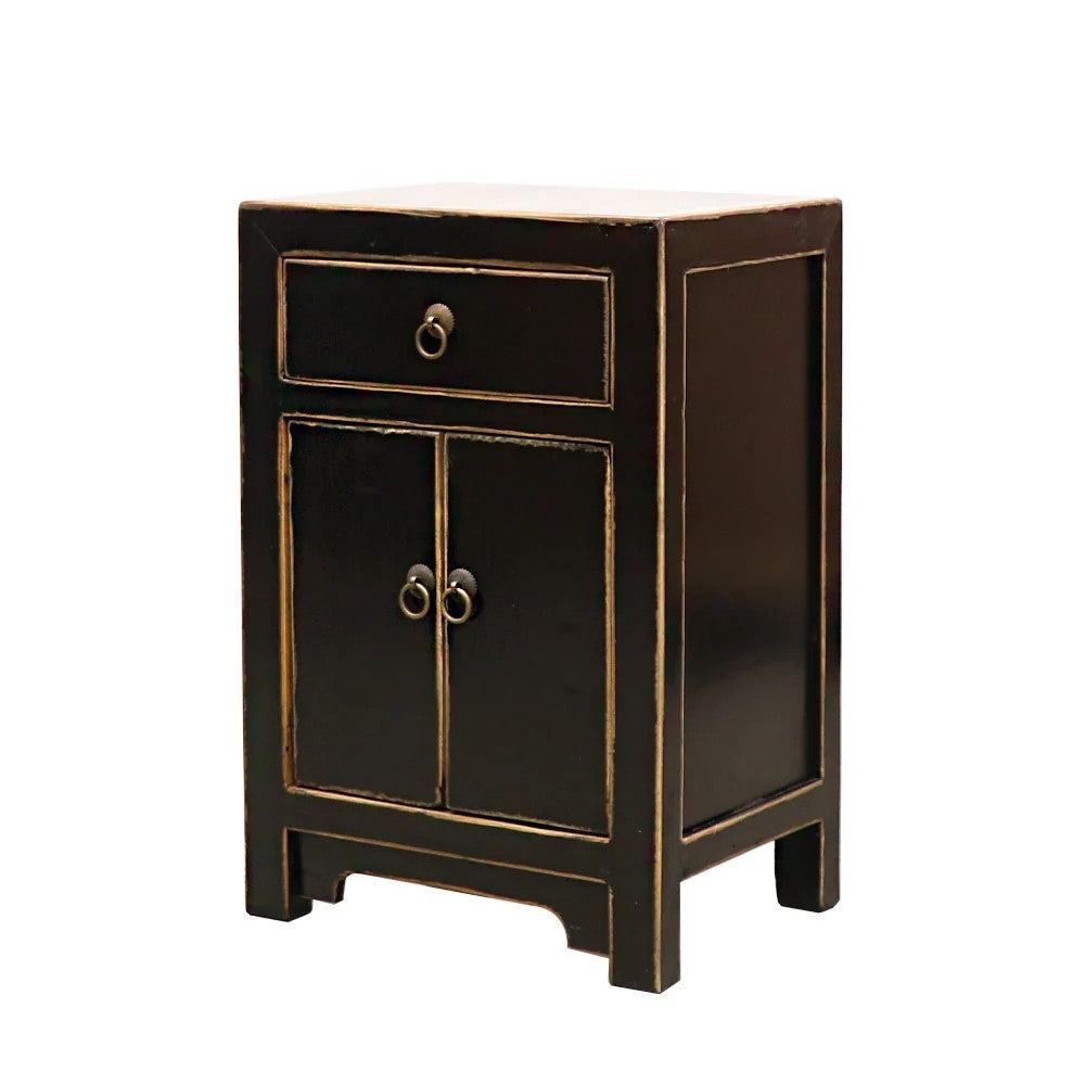 Black cabinet with natural edges/accents on a white background