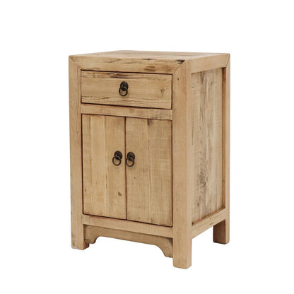 Wooden Bedside cabinet side with a drawer and two doors on a white background