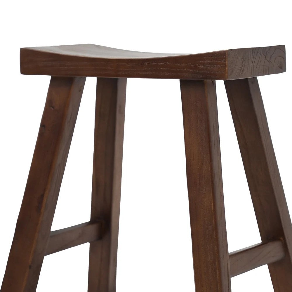 Wooden stool with a curved seat on a white background