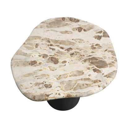 Organic panther beige marble table with a textured surface on a white background