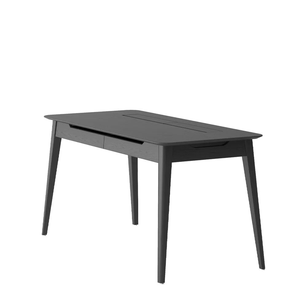 Black wooden desk on a white background