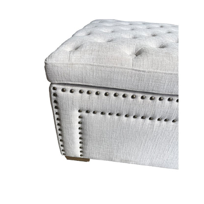 Rectangular Buttoned and Studded Ottoman - Ivory