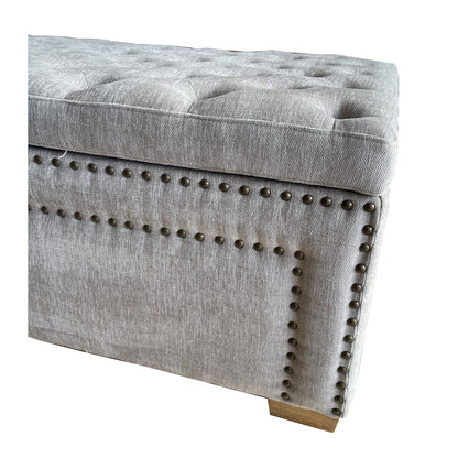 Rectangular Buttoned and Studded Ottoman - Grey