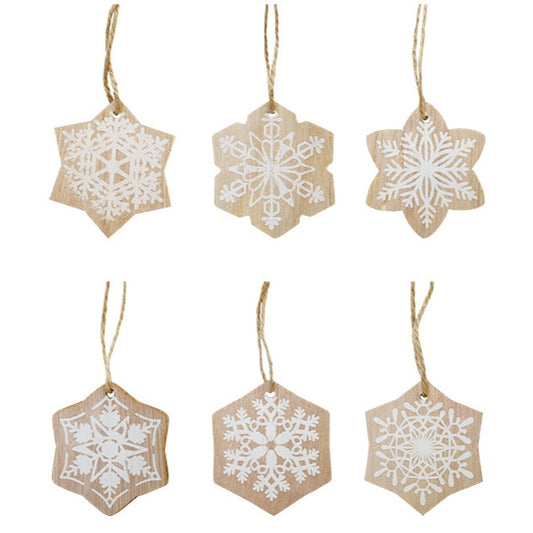 Wooden Snowflakes Hanging Decorations -  Set of 24