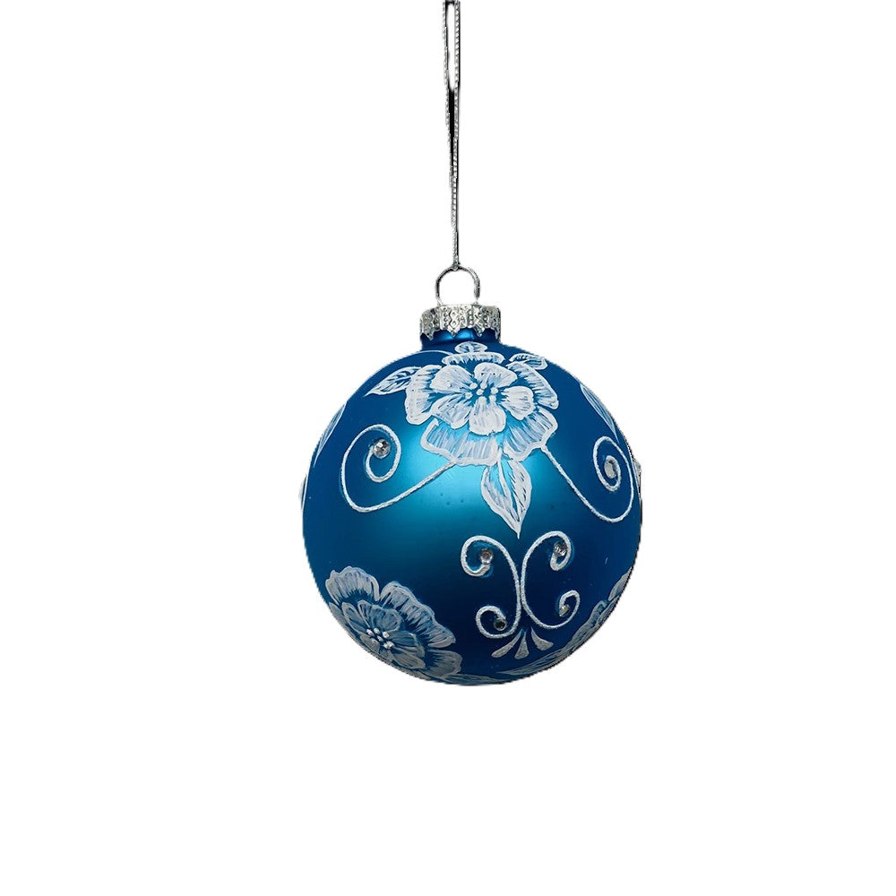 Christmas Blue & White Floral Ball Decoration - Set of 6