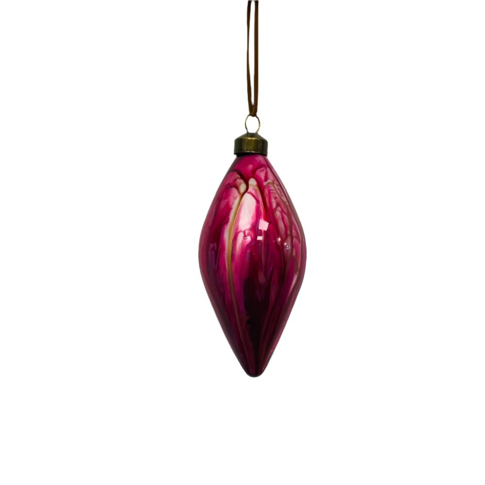 Christmas Pink Marbled Olive Decoration - Set of 6