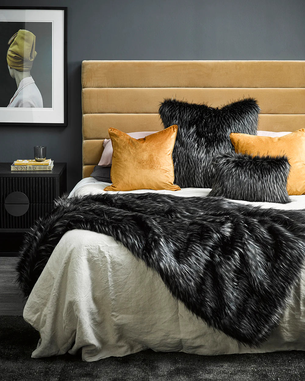 Fur Cushion - Ebony Plume (3 Sizes)