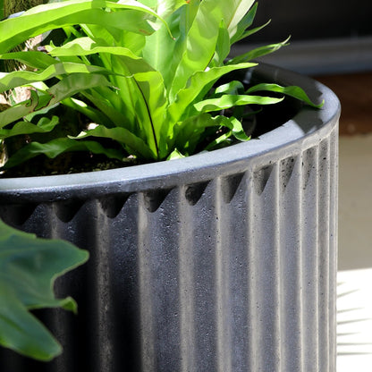 Piako Ribbed Cylinder Outdoor Planter - Black (3 Sizes)