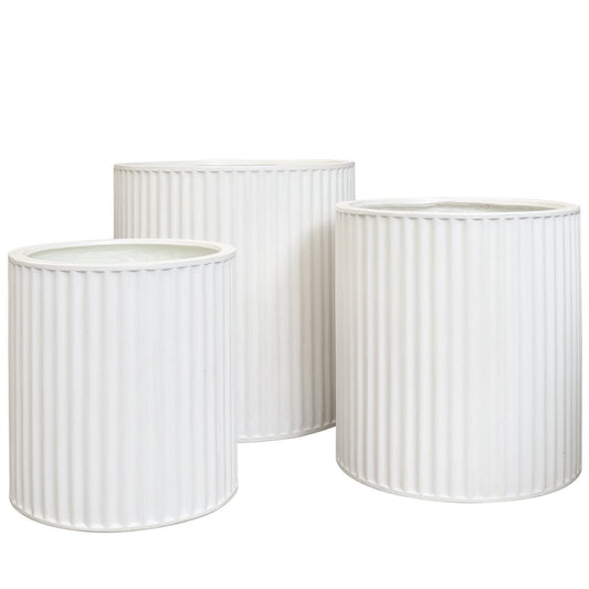 Piako Ribbed Cylinder Outdoor Planter - White (3 Sizes)