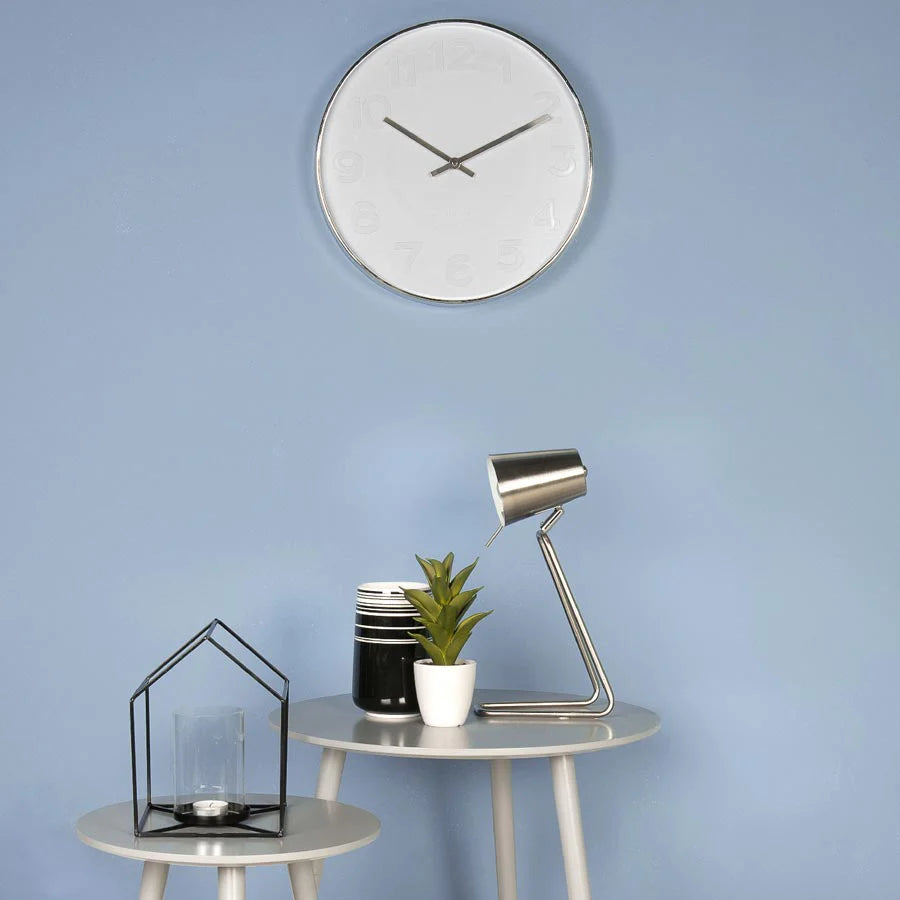 Mr White Numbers Clock – Silver Frame