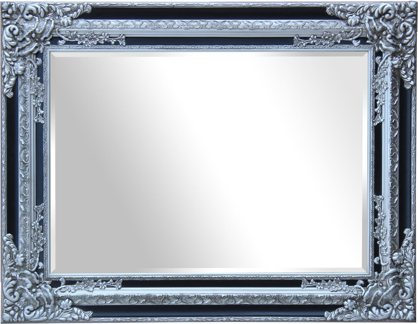 Ornate Mirror - Black and Antique Silver