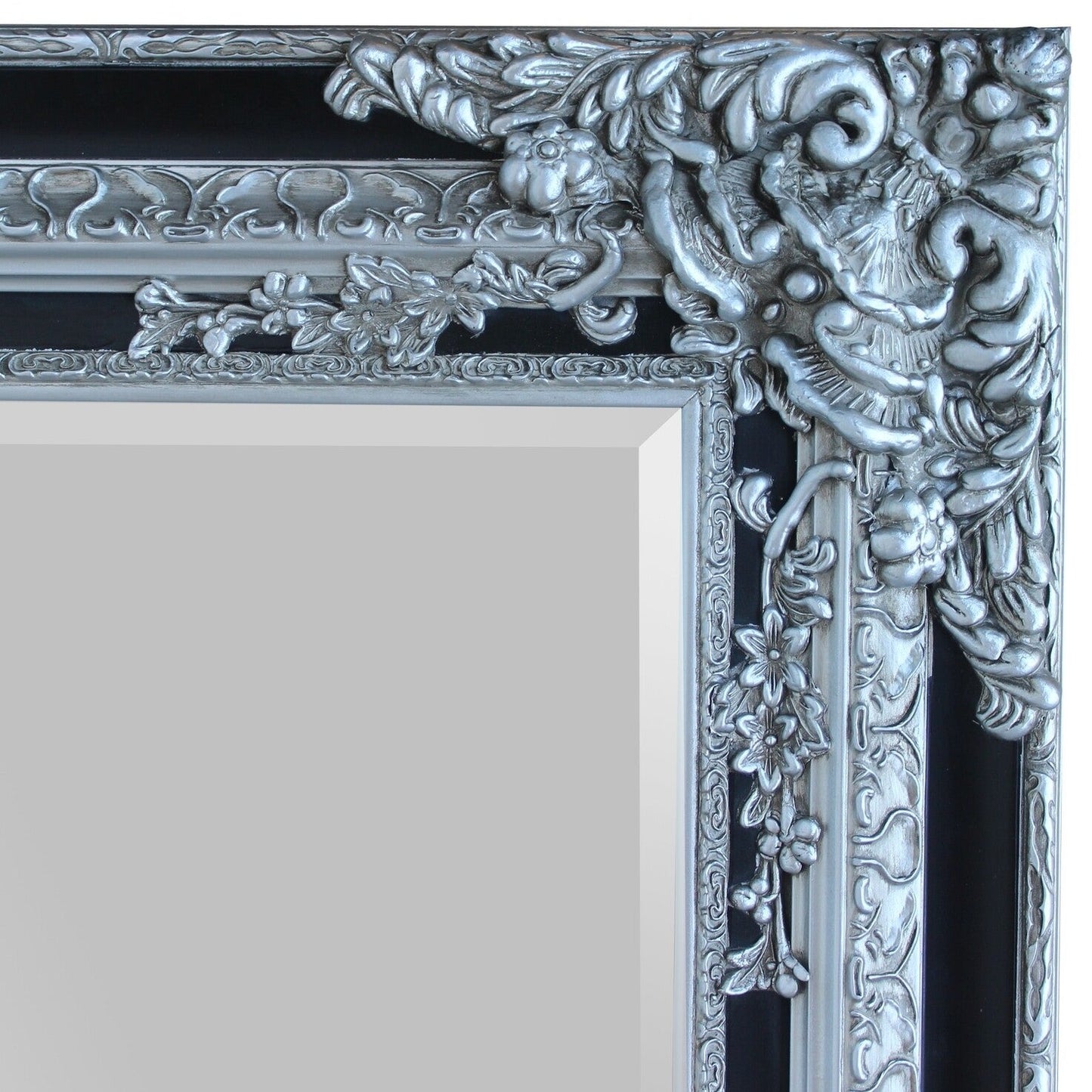 Ornate Mirror - Black and Antique Silver