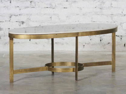 Kazumi Oval Coffee Table - Gold with White Marble Top