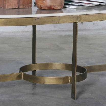 Kazumi Oval Coffee Table - Gold with White Marble Top