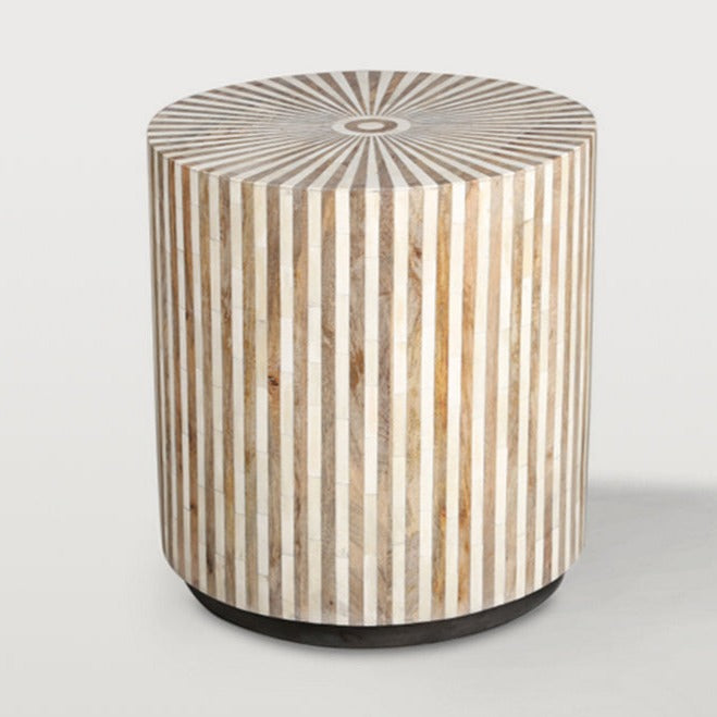 Stripe Bone Inlay Side Table – Natural