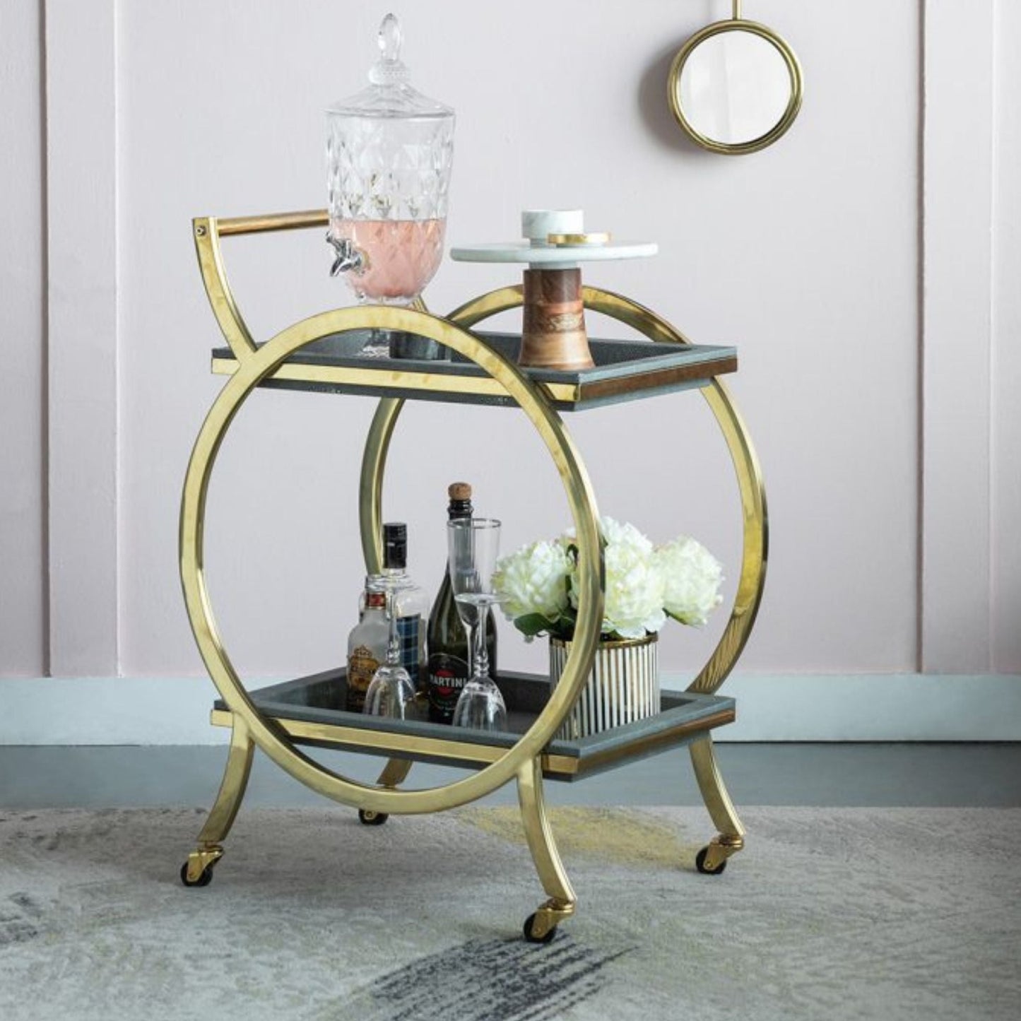 Art Deco Style Drinks Trolley - Gold and Grey