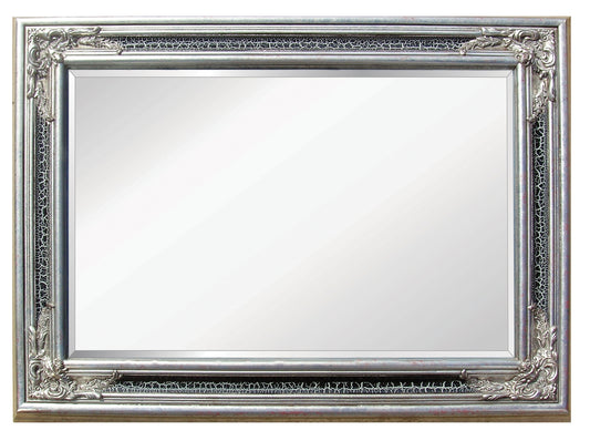 Ornate Mirror - Distressed Black and Silver